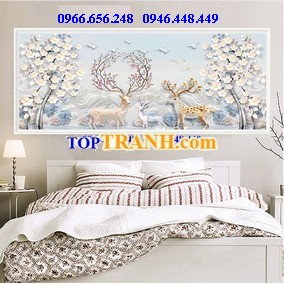 Tranh thêu hươu tài lộc